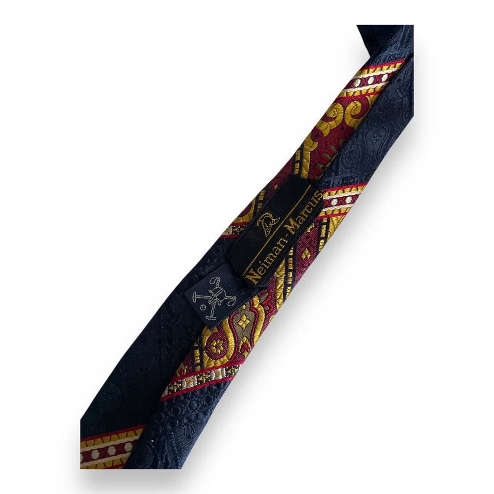 Vintage Polo Ralph Lauren Silk Tie Navy Blue Red Gold‎ Paisley Jacquard Wide